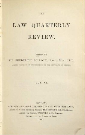 The Law quarterly review. 6. 1890