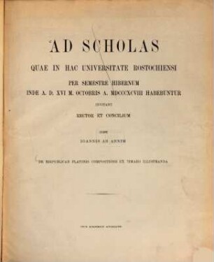 Inest Ioannis ab Arnim de Reipublicae Platonis compositione ex Timaeo illustranda