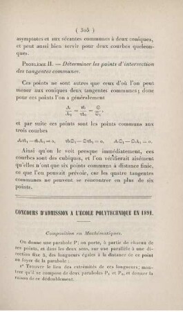 Concours d'admission a l'École Polytechnique en 1891.