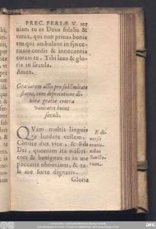 Gratiarum actio pro sublimitate status, cum deprecatione diuinae gratiae contra vanitates huius saeculi.