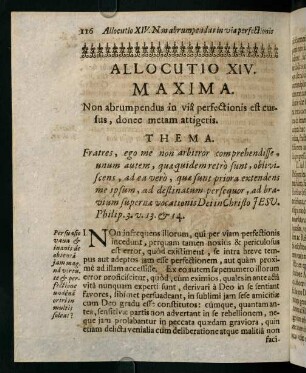 116-125, Allocutio XIV. Maxima. Non abrumpendus in via perfectionis est cursus, donec metam attigeris