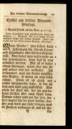 Epistel am dritten Adventssonntage