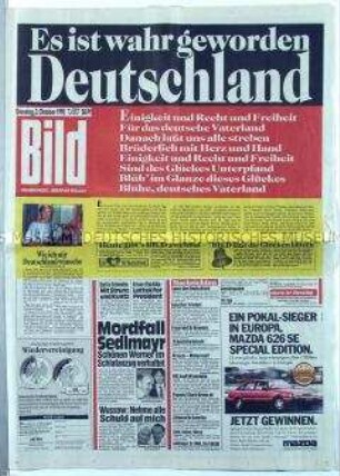 Tageszeitung "Bild" zum Beitritt der DDR-Länder zur Bundesrepublik