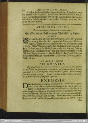 Articulus CXXXIII. Poena eorum, qui abortini causam dant. Straff derjenigen, so schwangern Weibsbildern Kinder abtreiben
