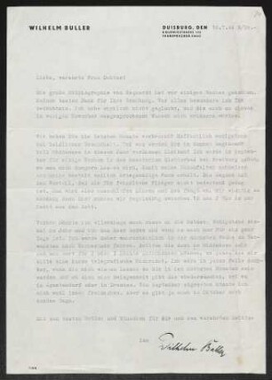 Brief von Wilhelm Buller an Margarete Hauptmann