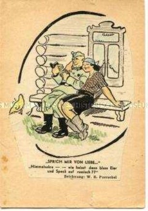 Soldat mit einer russischen Frau auf einer Bank sitzend, nach einer Zeichnung von W. E. Pürschel