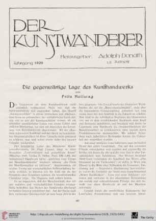 10/11: Die gegenwärtige Lage des Kunsthandwerks
