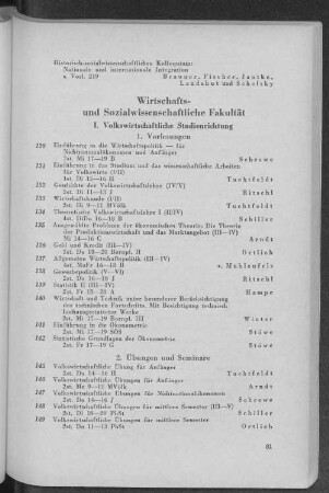 I. Volkswirtschaftliche Studienrichtung