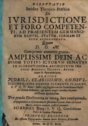 Disputatio Iuridica Theorico-Practica De Iurisdictione Et Foro Competenti ...
