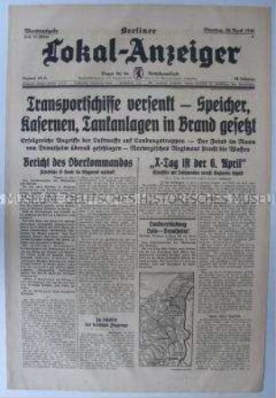 Tageszeitung "Berliner Lokal-Anzeiger" u.a. über den Krieg in Nordeuropa