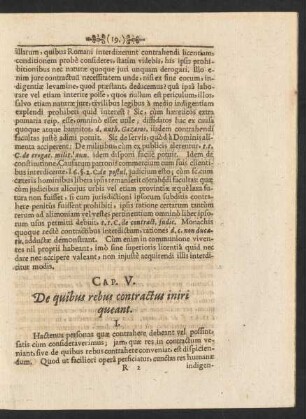 Cap. V. De quibus rebus contractus iniri queant.