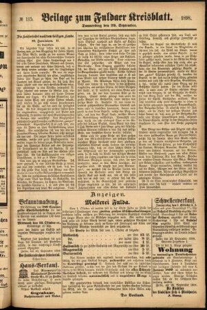 Zweite Ausgabe vom Donnerstag, den 29. September 1898.