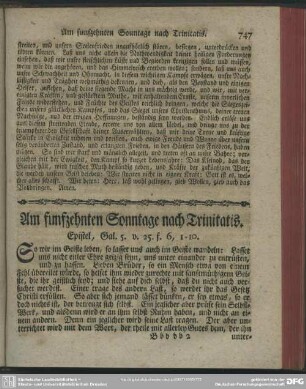 Am funfzehnten Sonntage nach Trinitatis. Epistel, Gal. 5. v. 25 f. 6, 1-10