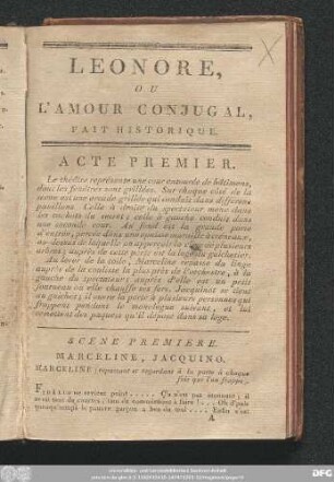 Leonore, Ou L'Amour Conjugal, Fait Historique.