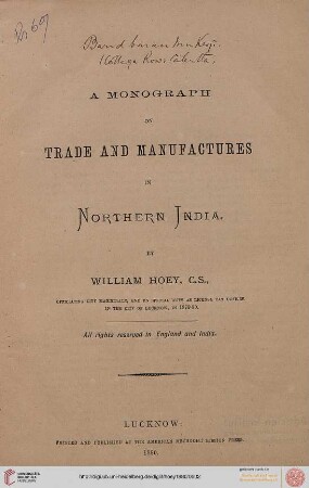A monograph on trade and manufactures in Northern India