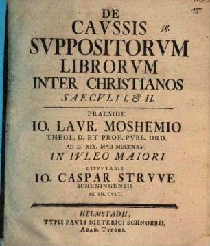 De cavssis svppositorvm librorvm inter Christianos saeculi I. et II.