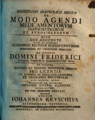 Dissertatio Inavgvralis Medica De Modo Agendi Medicamentorvm Diaphoreticorvm Et Svdoriferorvm