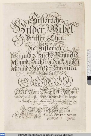 Historischer Bilder Bibel Dritter Theil, Titelblatt