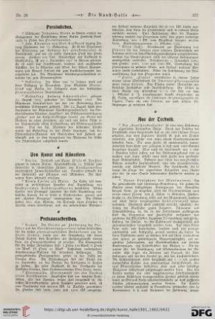 Persönliches. Von Kunst und Künstlern. Preisausschreiben