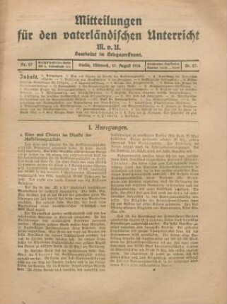 27.1918: Mitteilungen für den vaterländischen Unterricht