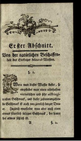 Erster Abschnitt. Von der natürlichen Beschaffenheit des Steknitzer Mineral-Wassers