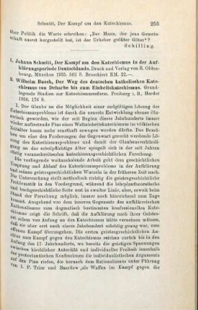 255-258 [Rezension] Schmitt, Johann, Der Kampf um den Katechismus in der Aufklärungsperiode Deutschlands