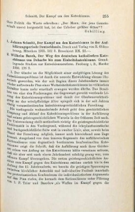 255-258 [Rezension] Schmitt, Johann, Der Kampf um den Katechismus in der Aufklärungsperiode Deutschlands