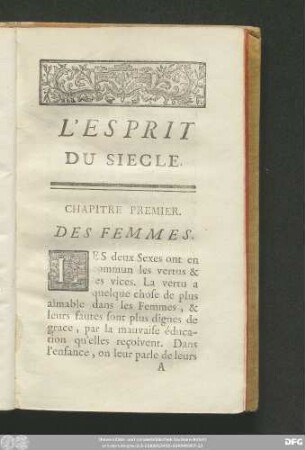 Chapitre Premier. Des Femmes.
