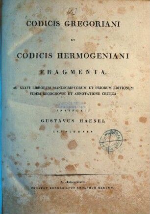 Codicis Gregoriani et Codicis Hermogeniani fragmenta