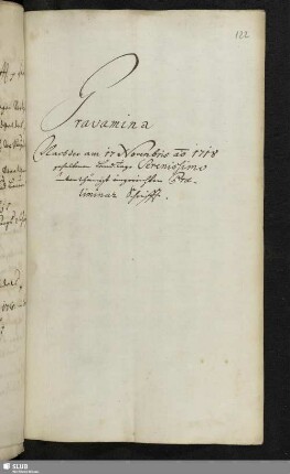 Gravamina Nach der am 17 Novembris ao 1718 gehaltenenen LandTage Serenissimo unterthänigst eingereichten Praeliminar Schrifft.