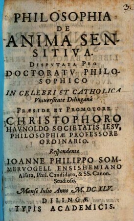 Philosophia De Anima Sensitiva