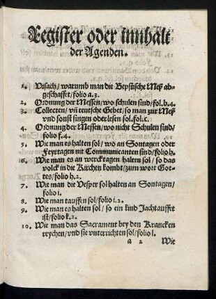 Register oder innhalt der Agenden.