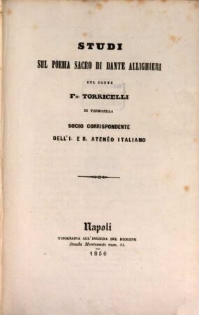 Studi sul poema sacro di Dante Allighieri, I