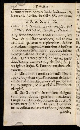 596-598, Praxis colendi Patronum anni, mesis, nominis & c.
