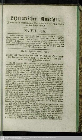 Literarischer Anzeiger No. VII. 1821