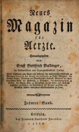 Neues Magazin für Ärzte. 10. 1788