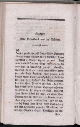 Auszug eines Schreibens aus der Schweiz