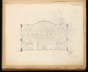 Evangelische Kirche, Neuwied Monatskonkurrenz September 1880: Querschnitt (Richtung Altar); Maßstabsleiste
