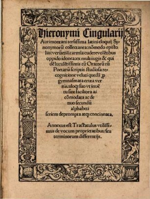 Tersissima latini eloquii Synonymorum Collectanea