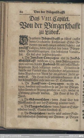 Das VIII. Capitel. Von der Bürgerschafft zu Lübeck