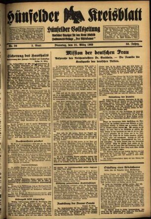 Zweite Ausgabe vom Dienstag, den 21. März 1933.