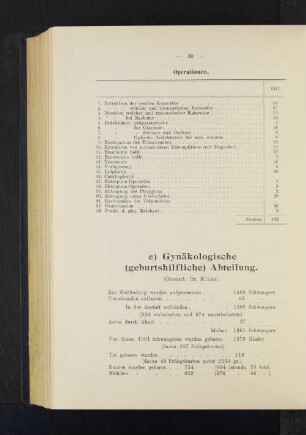 e) Gynäkologische (geburtshilfliche) Abteilung. (Oberarzt: Dr. Rüder).