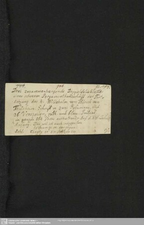 Kurze Handschriftenbeschreibung auf Zettel, wohl für Auktionskatalog