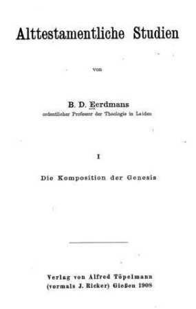 Alttestamentliche Studien / von B. D. Eerdmans