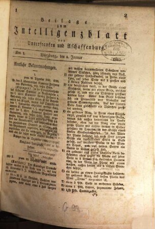 Intelligenzblatt von Unterfranken und Aschaffenburg des Königreichs Bayern. 1842, [a]. Beil.