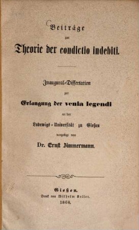 Beiträge zur Theorie der condictio indebiti