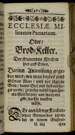 Ecclesiæ Militantis Panarium. Oder: Brod-Kellner. Der streitenden Kirchen hier auff Erden.