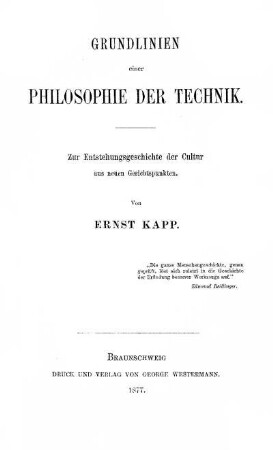 Grundlinien einer Philosophie der Technik