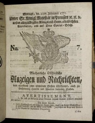 No. 7. Montags, den 11ten Febuarii 1771.