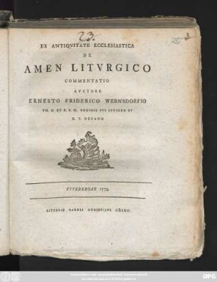 Ex Antiqvitate Ecclesiastica De Amen Litvrgico : Commentatio